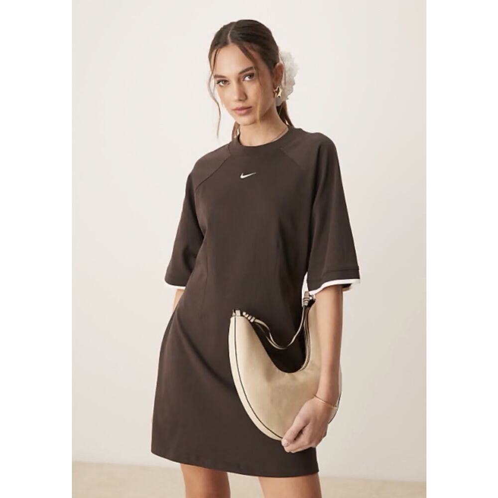 Nike Collection Brown T Shirt Dress Athletic Swoosh Luxury Size Medium